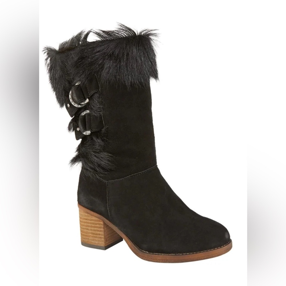 BearPaw Madeline Brown Suede Fur-Trim Boots Women’s 9